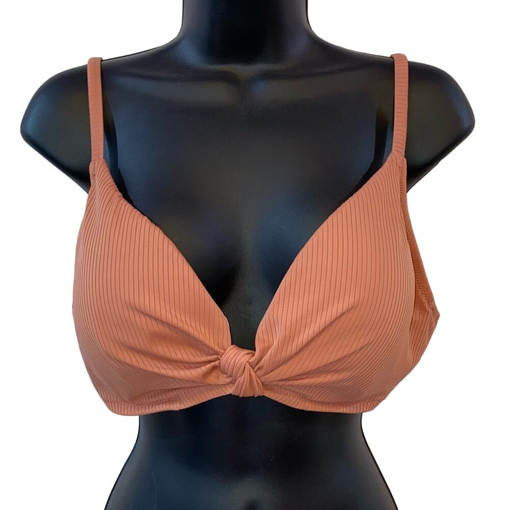Shade & Shore Ribbed‎ Peach Bikini Top 36D Tie Back Swim Top NWOT
